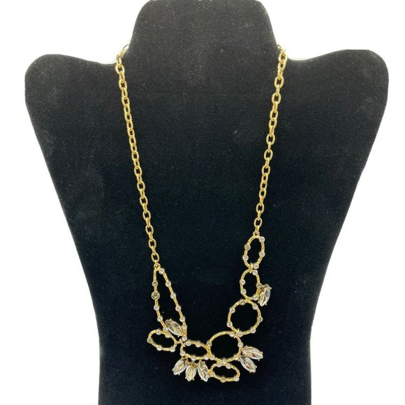 Unbranded Jewelry - Statement Gold Tone Sculpture Smoky & Clear Color Rhinestone Choker Necklace 18"